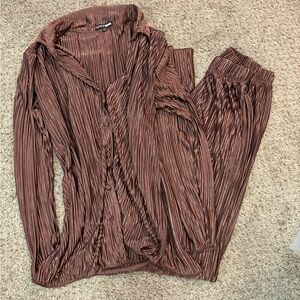 Brown Plisse Flowy Set